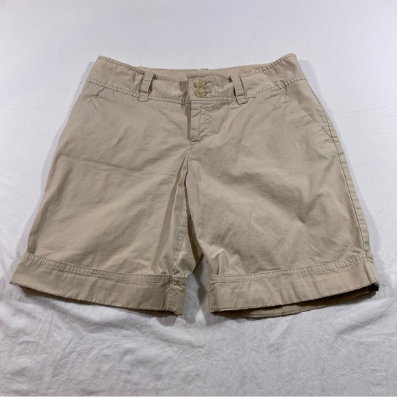 Mossimo Stretch Khaki Shorts Cuffed Pockets size 8 women’s shorts - Picture 1 of 8